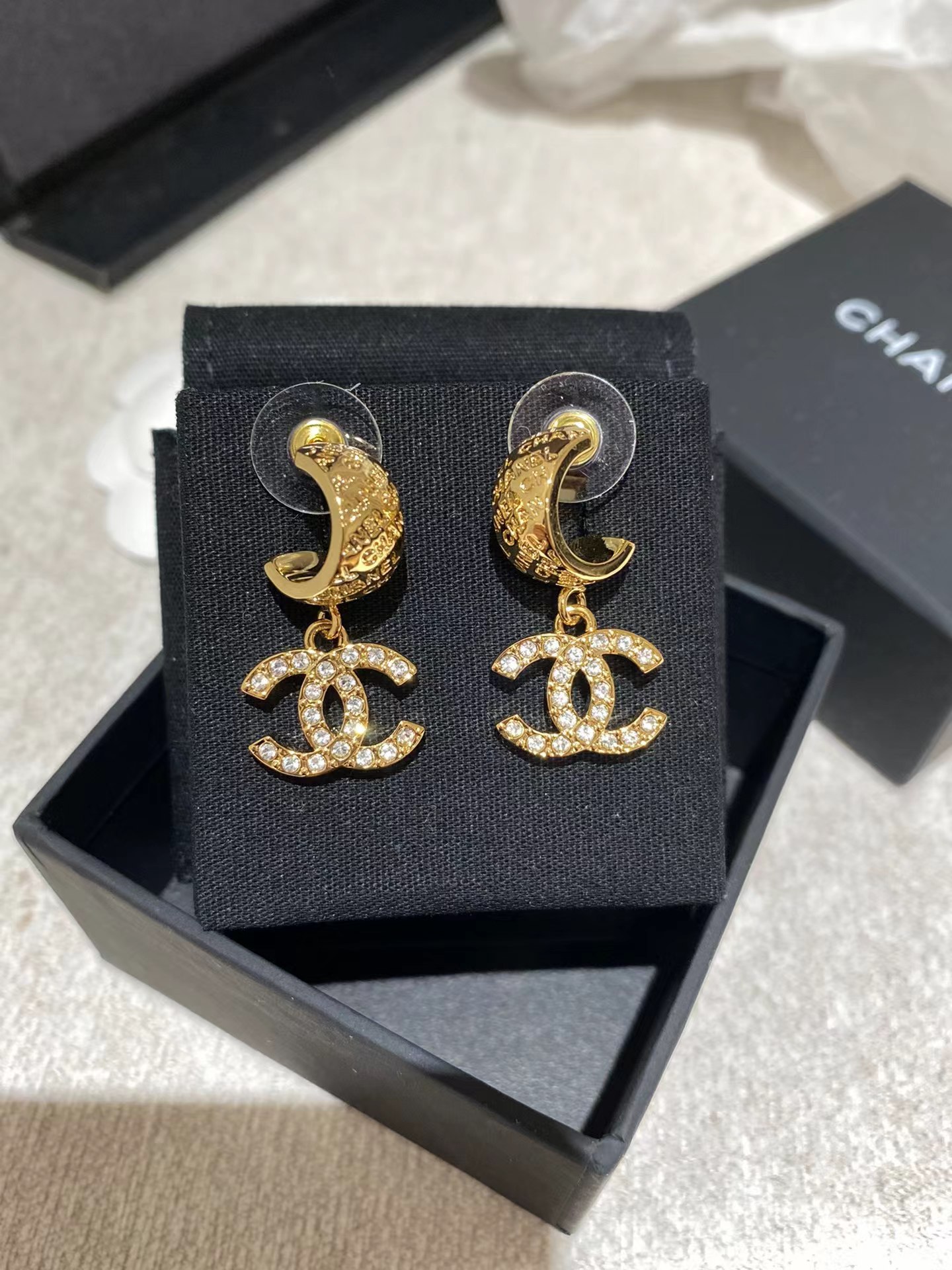 Chanel Gold Color Double C Dangle Earrings - Original Replica Club
