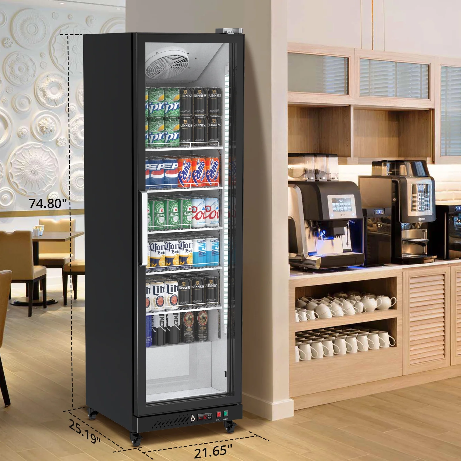 Garvee Commercial Refrigerator,12.4 Cu.ft Display Fridge Merchandiser Upright Beverage Cooler,Single Glass Door Fridge with Adjustable Shelves & LED Lighting,Black - Image 8
