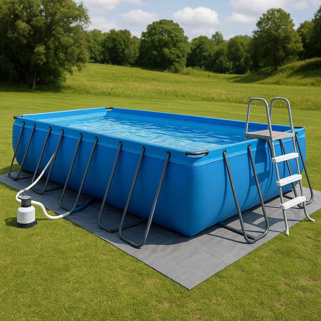 piscina tubular rectangular, piscina desmontable rectangular azul, azul, metal y PVC, jardín y exteriores, 732x366x132 cm