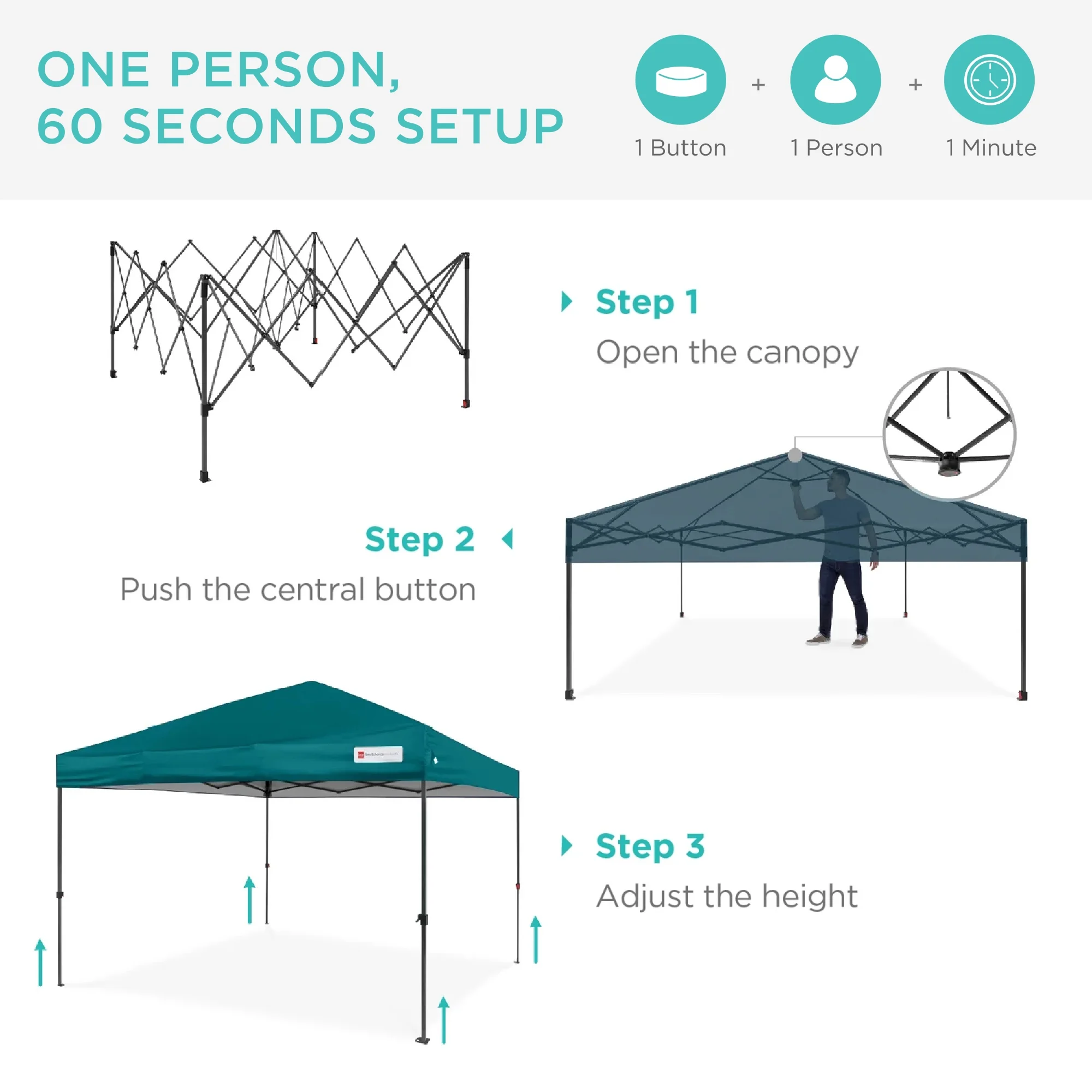 Best Choice Products 12x12ft Easy Setup Pop Up Canopy w/ 1-Button Setup, Wheeled Case, 4 Weight Bags - Navy Blue - Image 127