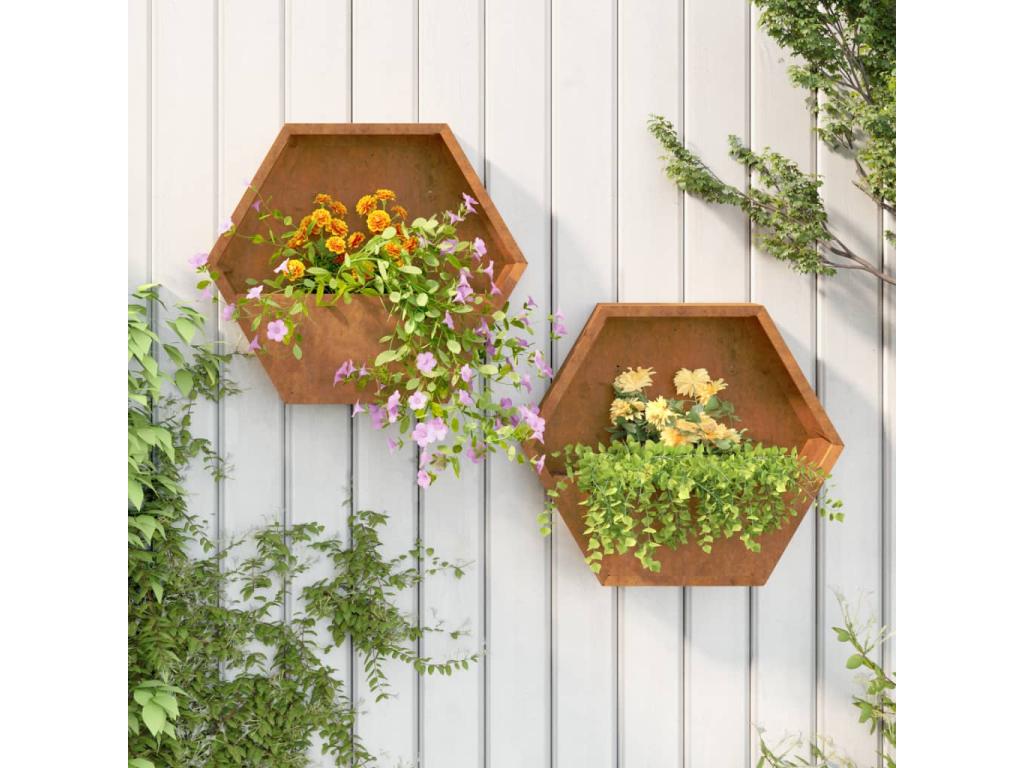 Decoratodo de pared 2 uds acero corten oxidado 46x10x40 cm