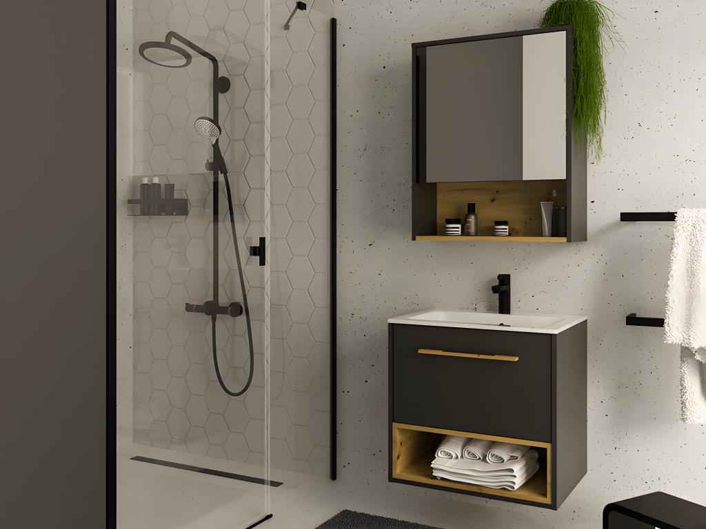 Mueble de baño flotante en gris antracita con lavabo empotrado 60 cm - Joliven