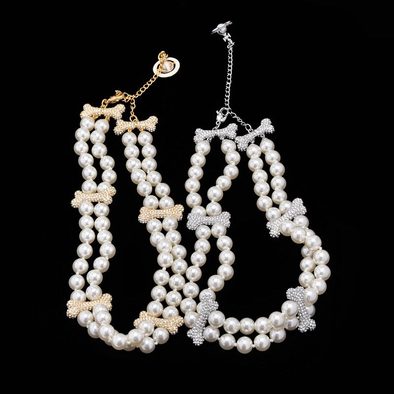 Vivienne Westwood 2 Row Bone Inlay Diamond Mixing Pearl Necklace - Original Replica Club