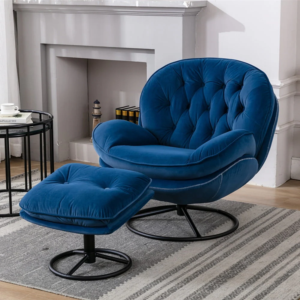 Velvet Swivel Accent Chair with Ottoman Set, Modern Lounge Chair with Footrest and Metal Base Comfy Armchair with 360 Degree Swiveling Single Sofa Chair Accent Chairs for Living Room, Green - Image 6