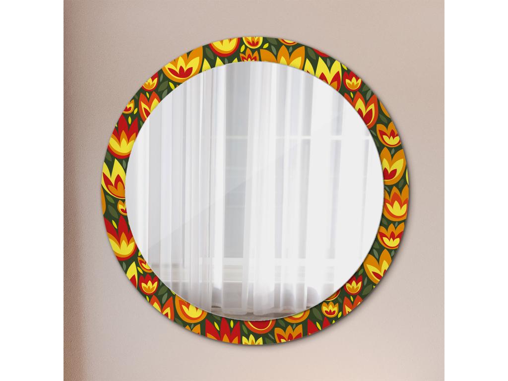 Espejo decorativo redondo - Tulipanes retro - 90 cm