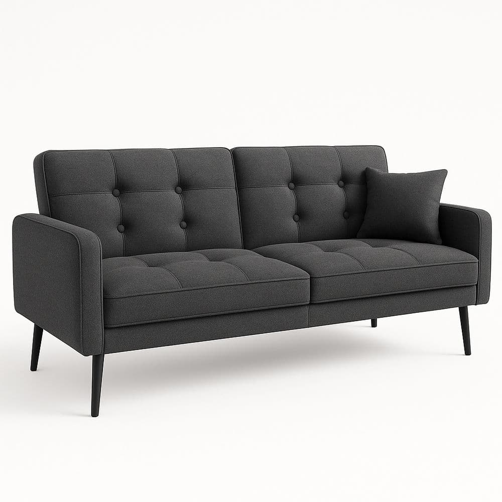 Sofá 3 plazas tela poliéster estilo moderno 200x85x90 cm rectangular acolchado Gris oscuro