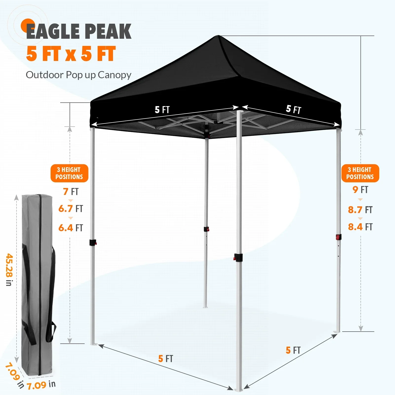 EAGLE PEAK 5x5 Pop up Canopy Tent Instant Outdoor Canopy Easy Set - up Straight Leg Folding Shelter（blue）