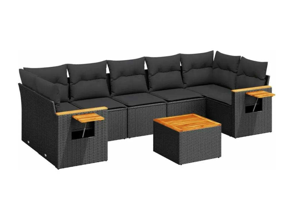 Set de sofás de jardín 8 piezas y cojines ratán sintético negro 44495akpk