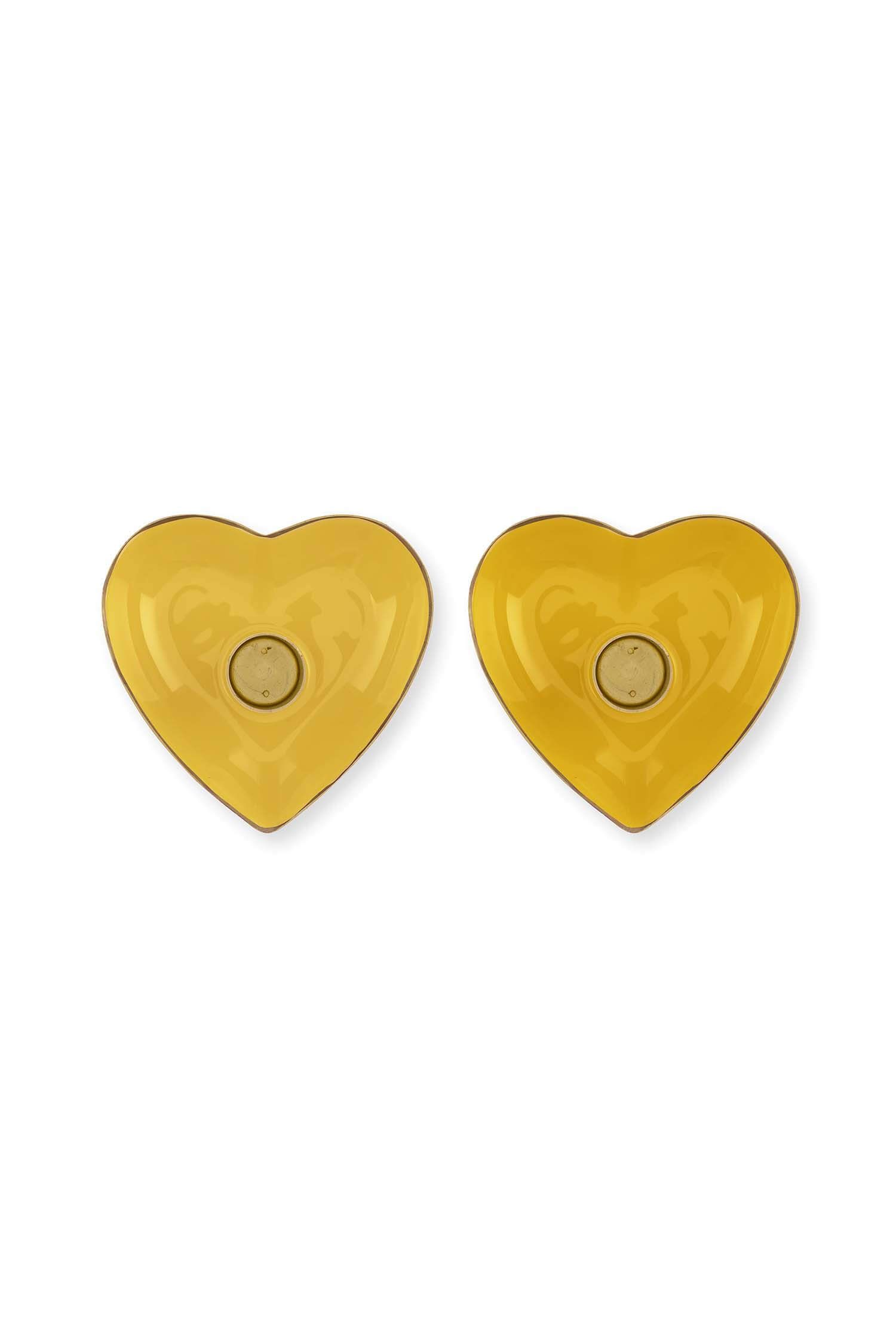 Set/2 Candle Holders Metal Heart Yellow