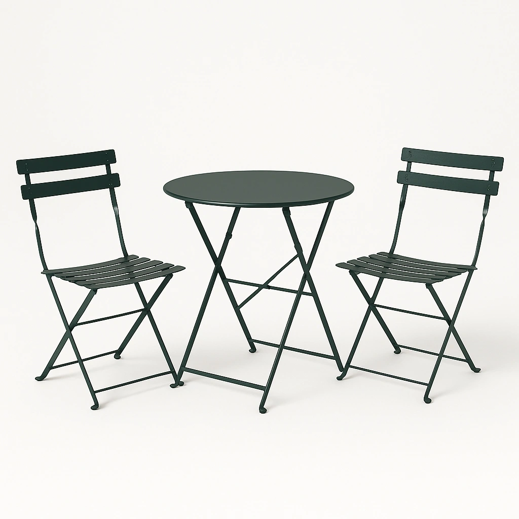 Conjunto de mesa y sillas plegables verde con estructura de metal - UbiQpkU538YC