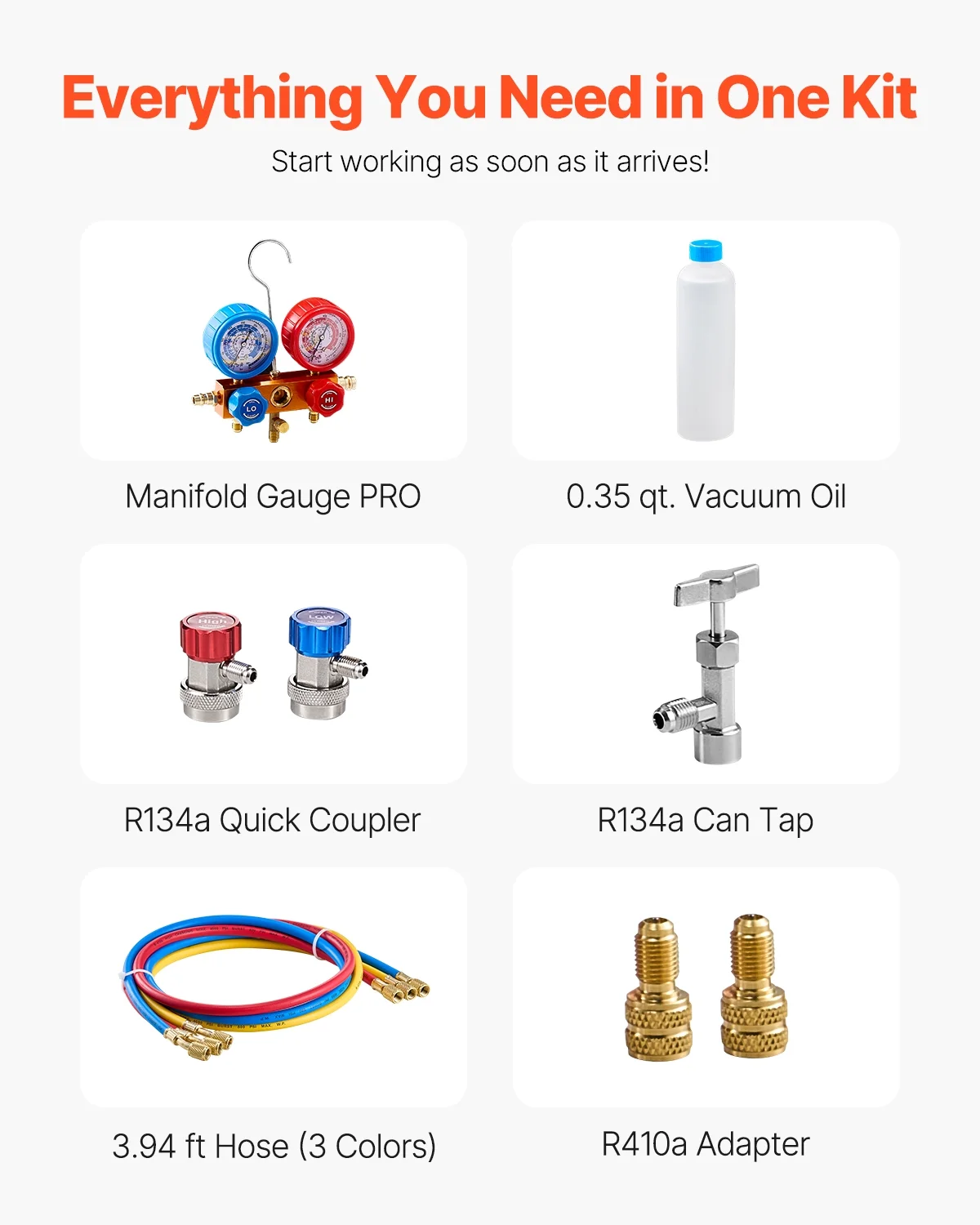 KFFKFF 3.5 CFM AC Vacuum Pump and Gauge Set, Single Stage Rotary Vane HVAC Air Vacuum Pump, A/C Refrigerant Manifold Gauge Kit, with Hoses, for R134a, R12, R22, R502a, R410A, R404, R407C Refrigerants - Image 9