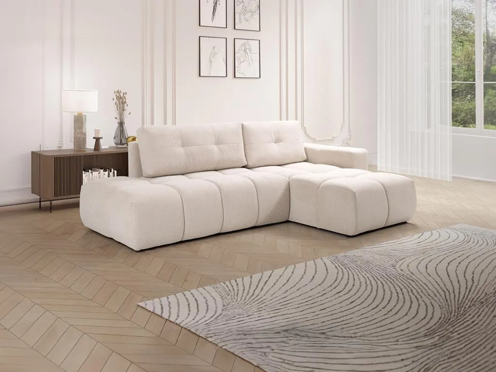 Sofá cama rinconero derecha de tela beige Kavehomedeco MNQC32701