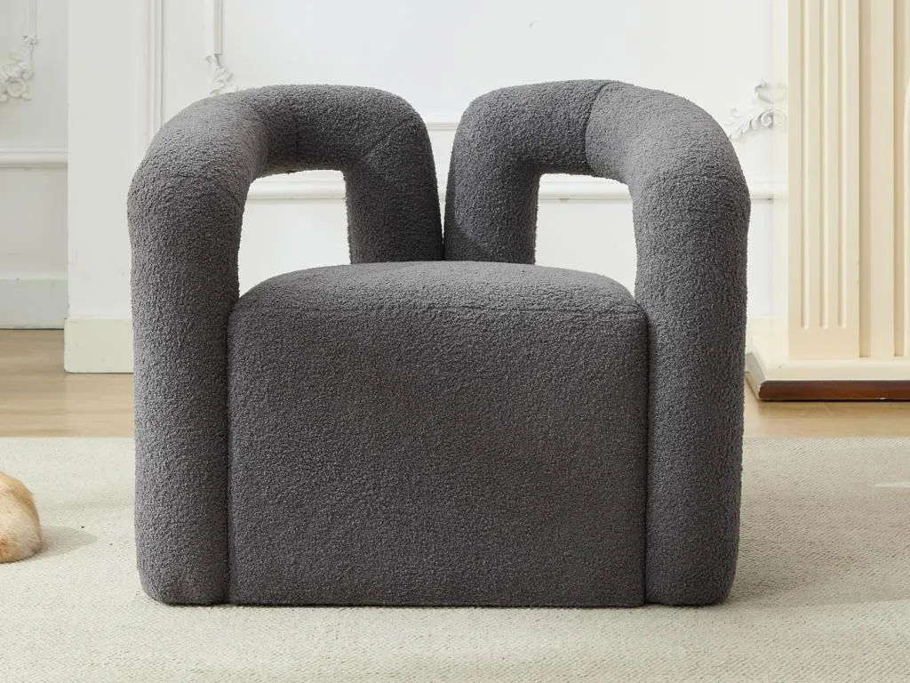 Sillón individual grande - tapizado en tela de felpa - Gris