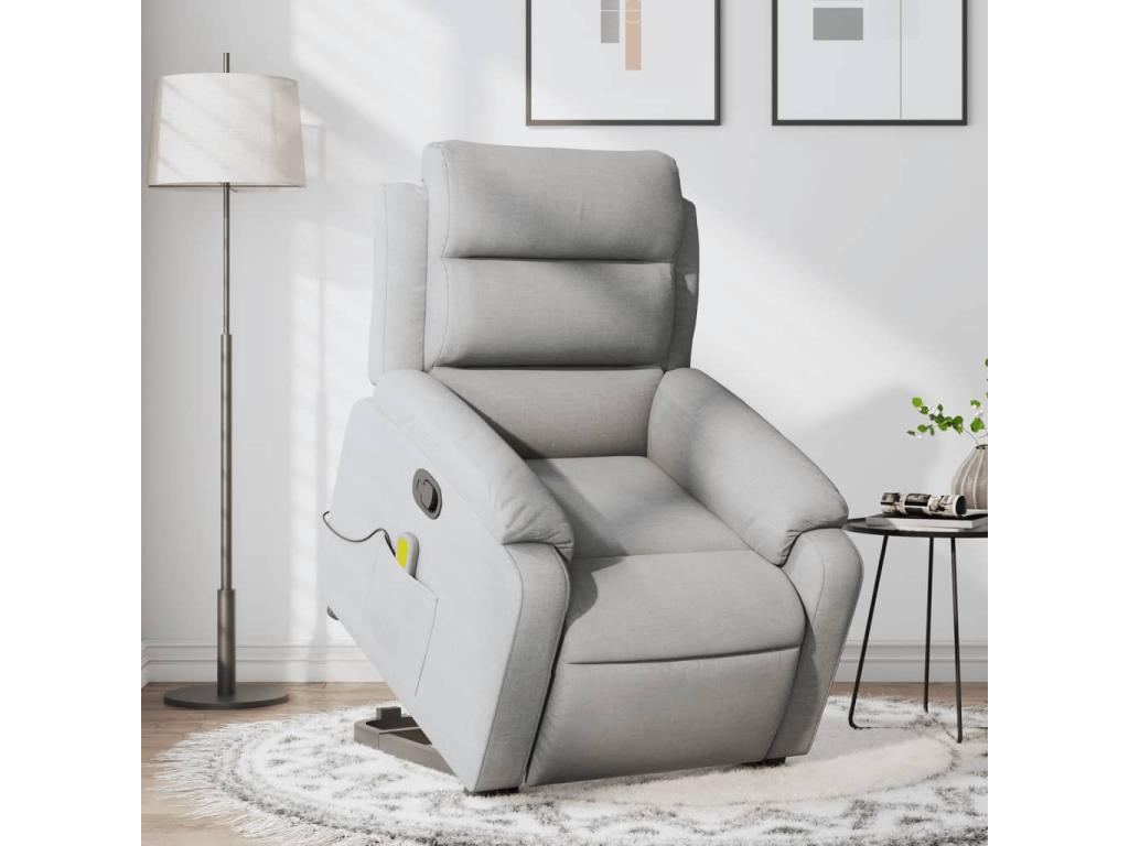 Sillón de masaje reclinable de pie de tela gris claro