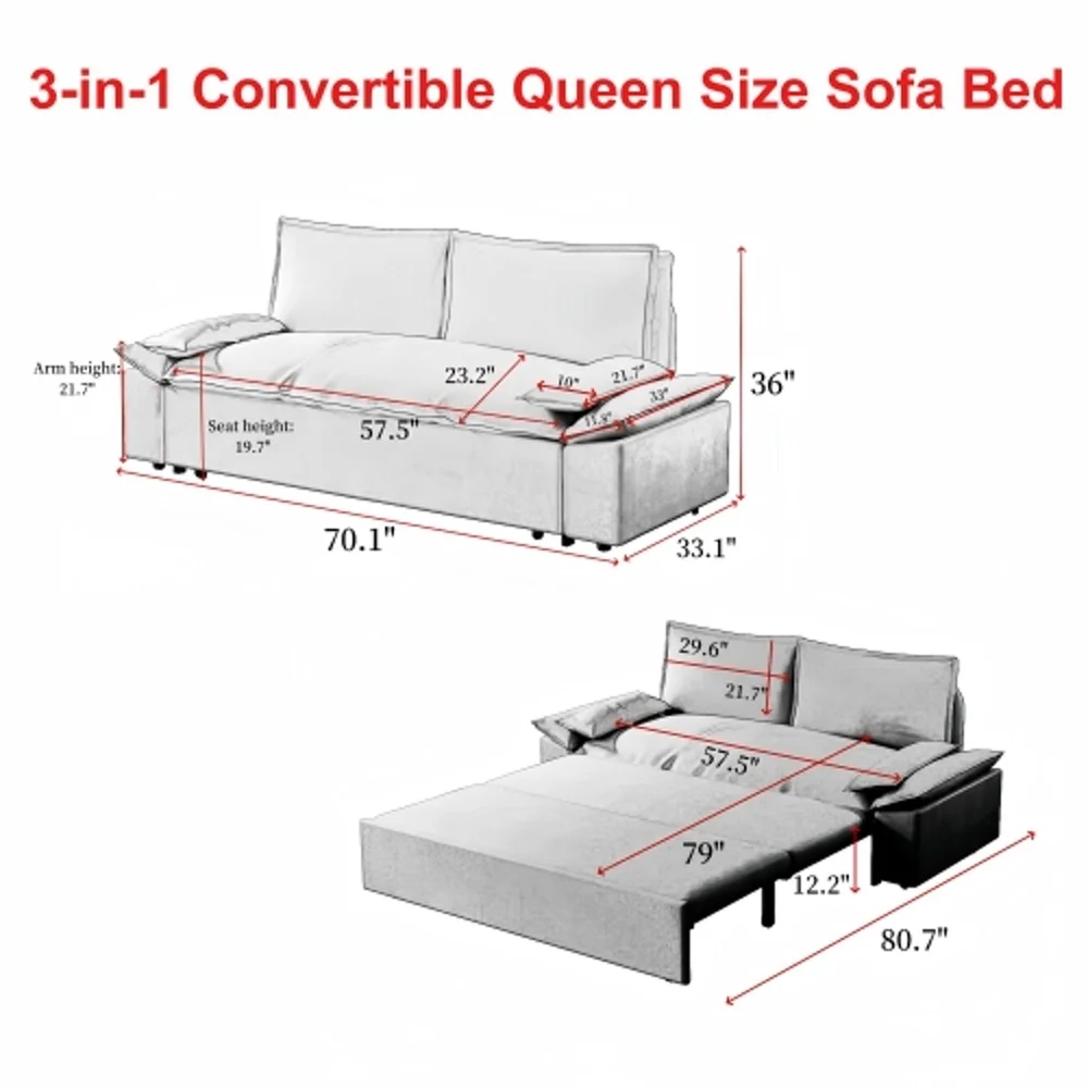 Tabaray 63.8" Futon Sofa Bed Queen Size, Pull Out Bed, 3-in-1 Convertible Sleeper Sofa with Side Pocket, Modern Plush Velvet Futon Couch for Living Room, Small Space, Apartment, Bedroom, Black - Image 51