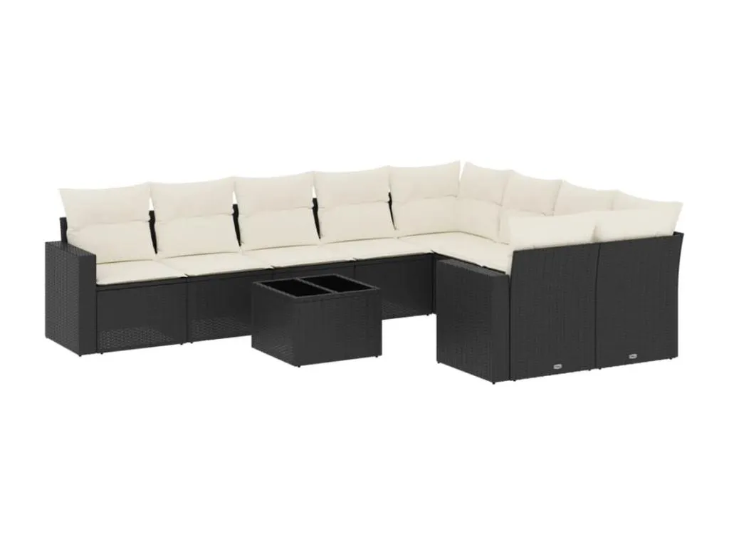 Set de sofás de jardín 10 piezas cojines ratán sintético negro
