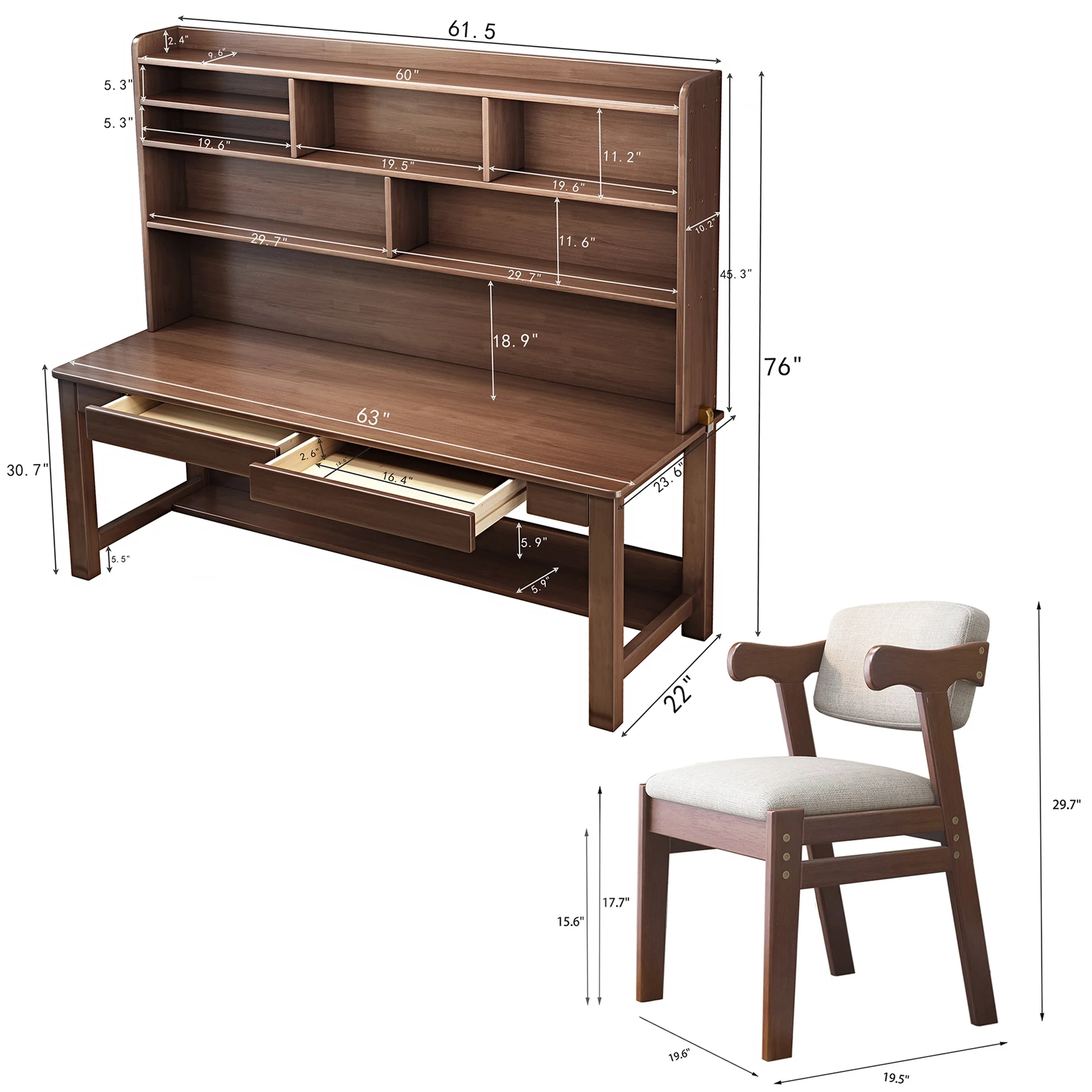 BALANBO Solid Wood Kids Desk and Chair Set with Hutch,Study Computer Desk with Drawers, Extra Large Two Person Study Desk Writing Table, Student White Desk with Bookshelf for Bedroom,Study Room,White - Image 18