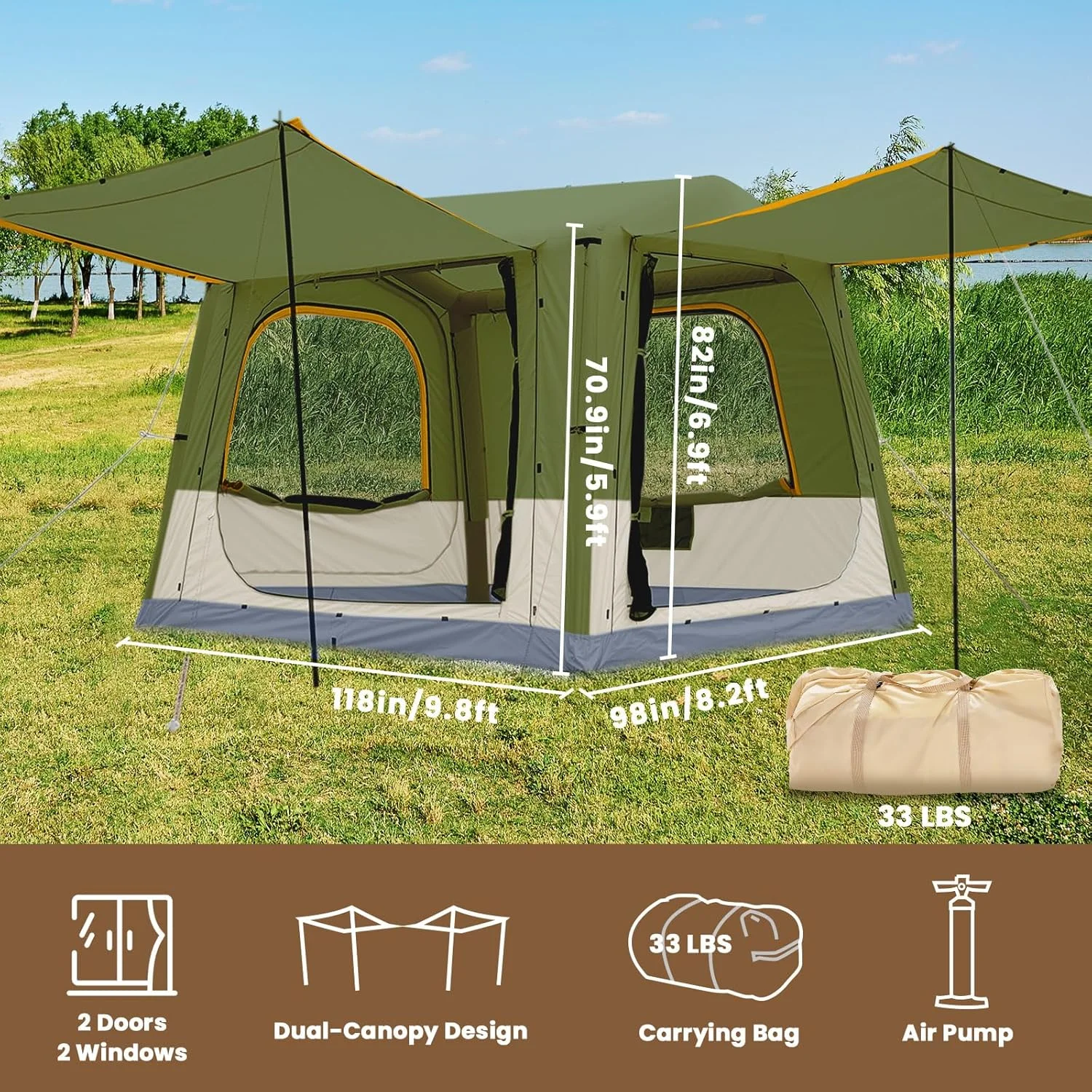 Lilypelle 4-6 Person Blow Up Inflatable Tent with Stove Jack, Hot Tent for Camping with Hand Pump, Waterproof Inflatable Camp Tent with Mesh Windows, Easy Setup Glamping Inflatable House - Image 52