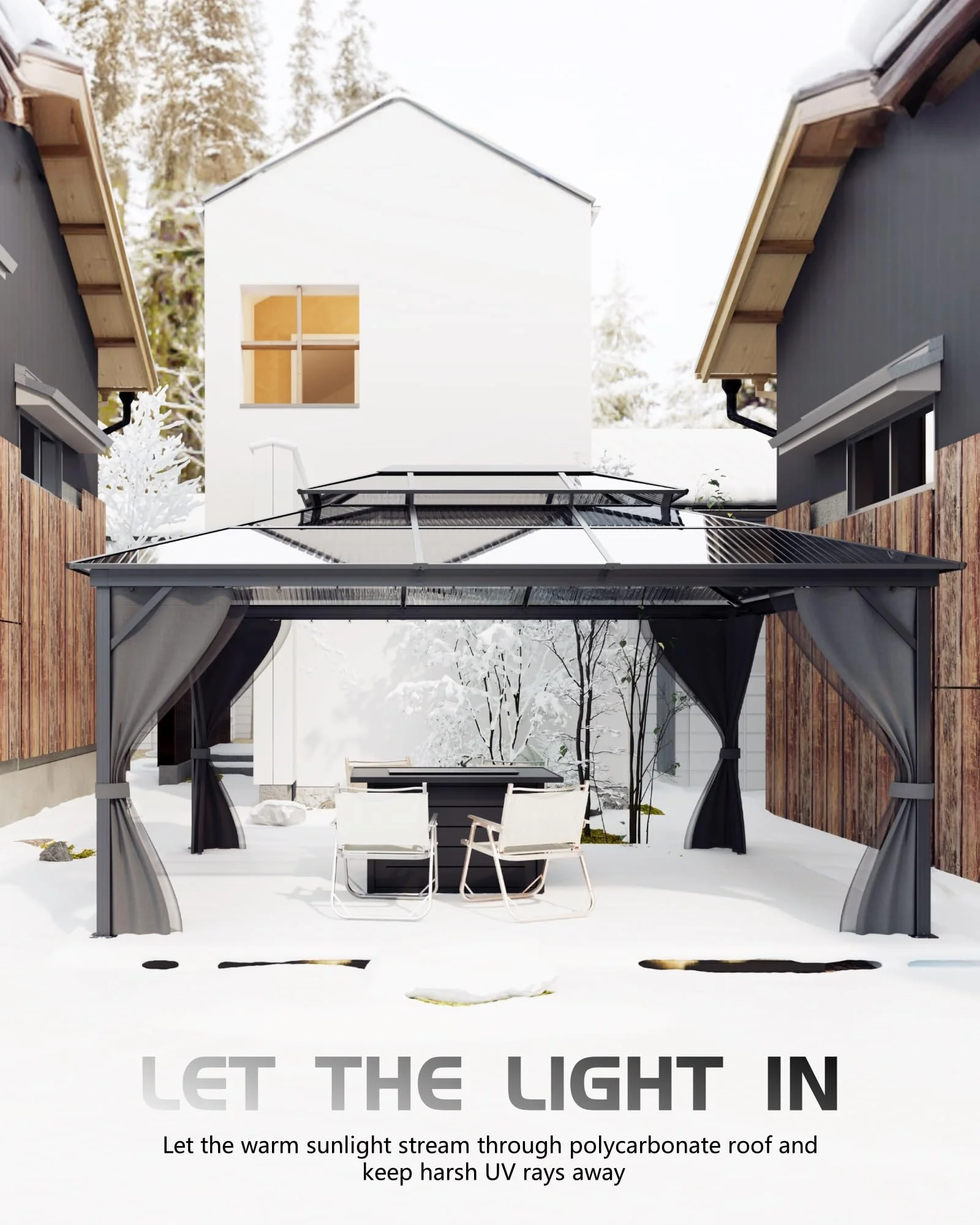TROPOW Gazebos for Gardens,All Seasons Gazebos,Hardtop Gazebo 10'x13' for All Weather, Double Polycarbonate Sheets Roof, Aluminum Alloy Frame, Net, and Curtain, Permanent Building for Patio,Gray - Image 3