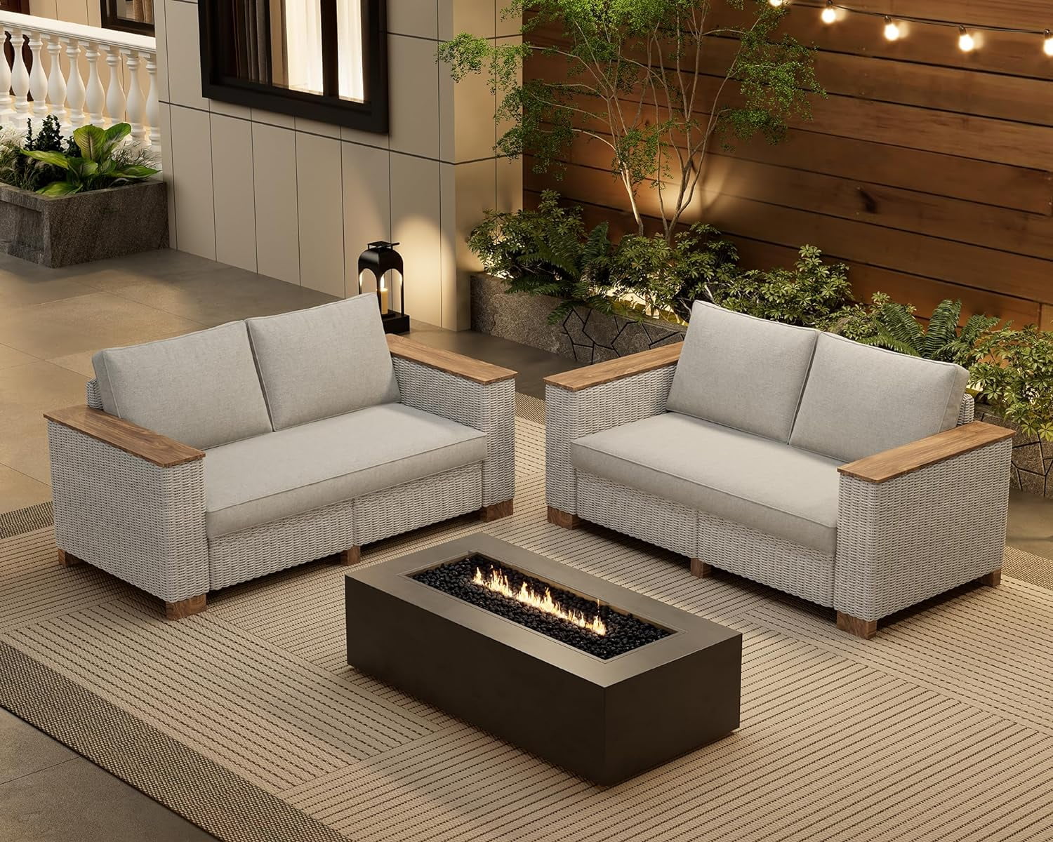 Jocisland Patio Furniture Set, 6 Piece Modular Rattan Outdoor Sectional Set with Washable Cushions, 3-Seat Outdoor Couch, 1 Loveseat, 1 Single Chair for Lawn Deck Backyard Garden, Beige - Image 15