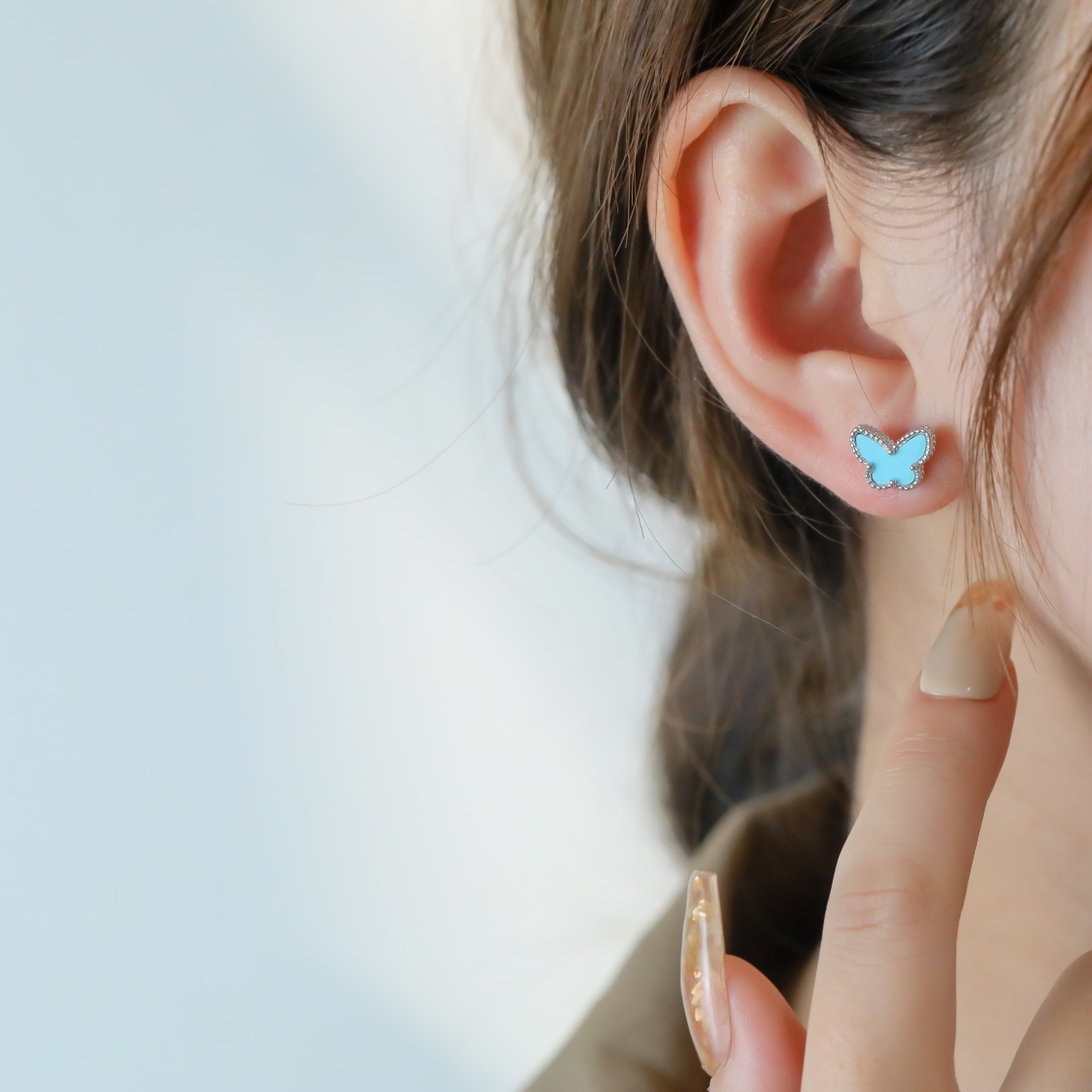 VCA Mini Blue Turquoise Butterfly Stud Earrings - Original Replica Club