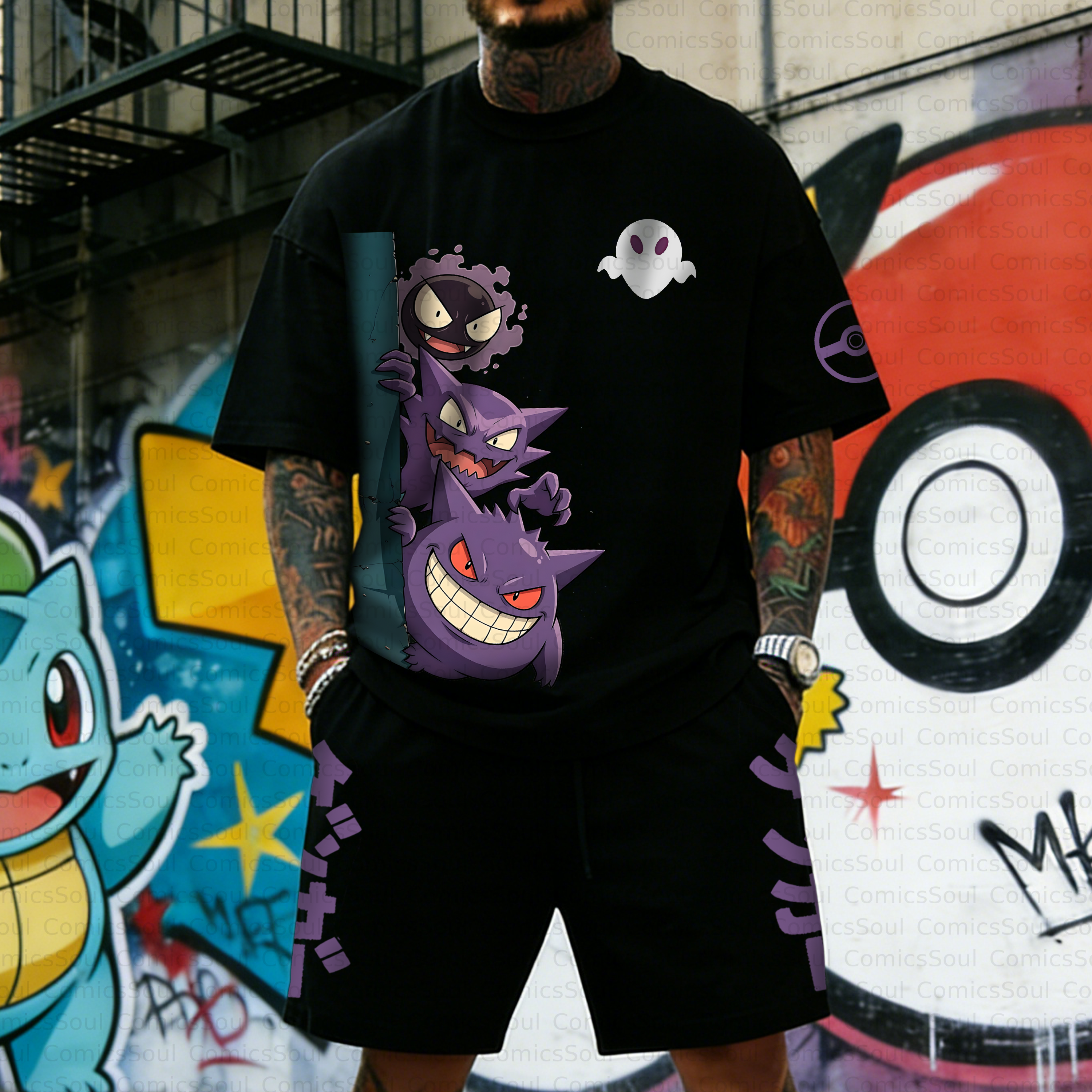 Unisex Anime Inspired Vintage T-shirt& Shorts 2 Pieces Set