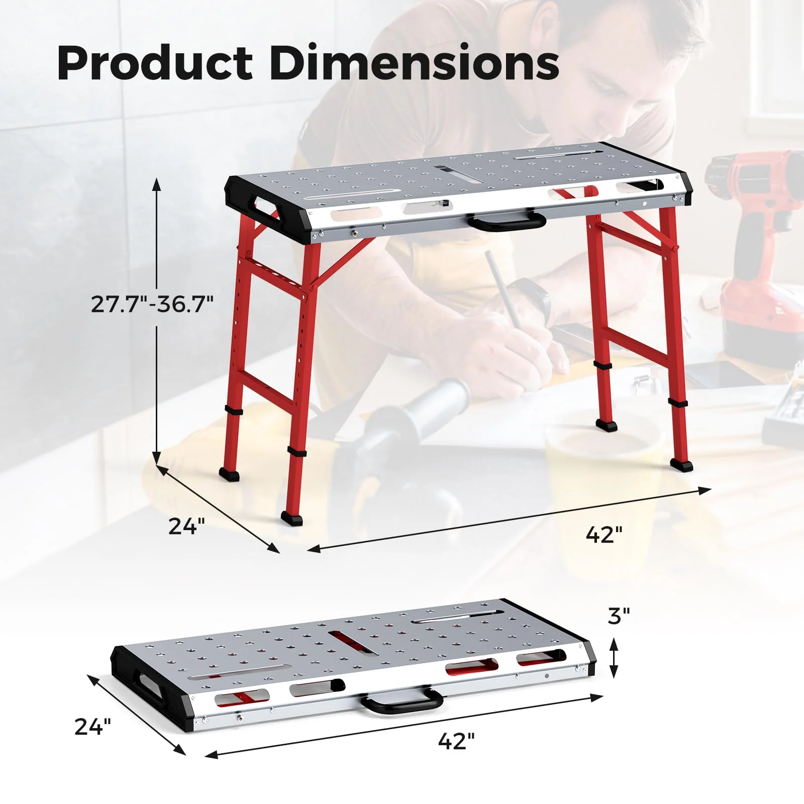 Eletriclife 42 Inches x 21 Inches Welding Table with Adjustable Height and 2 Bar Clamps