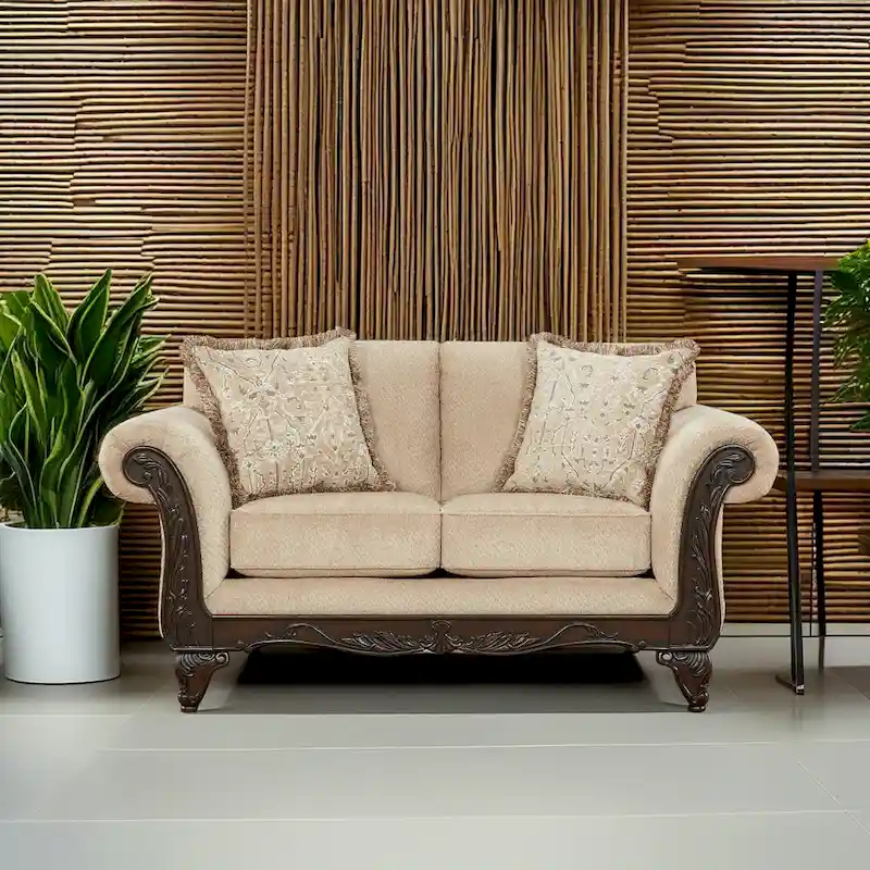 Roundhill Furniture Hernen Carved Wooden Frame Loveseat