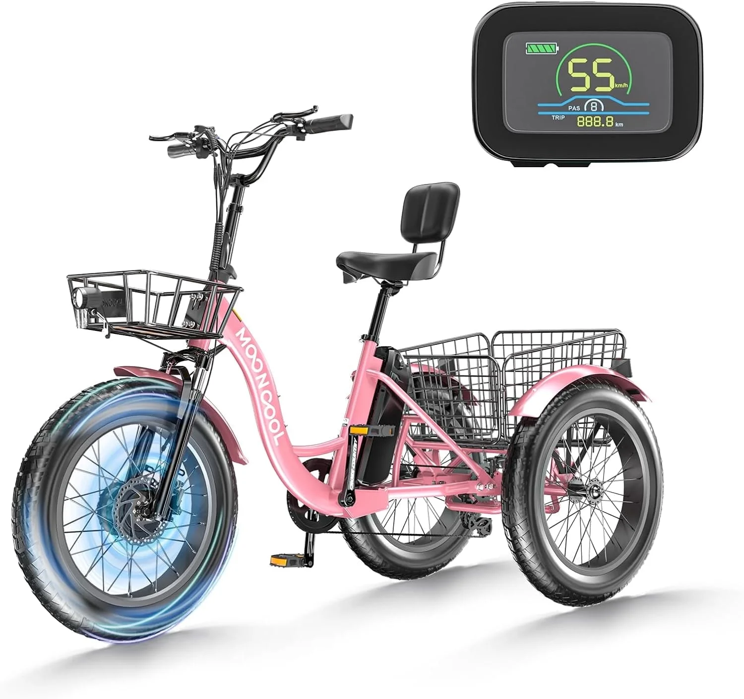 20" x 4" Fat Tire Electric Tricycle for Adult, 7 Speeds Electric Trike 48V 500W Motorized Tricycle , Electric Three Wheels Bicycle for Senior, Aluminum Frame & Rear Basket ,16mph - Image 59
