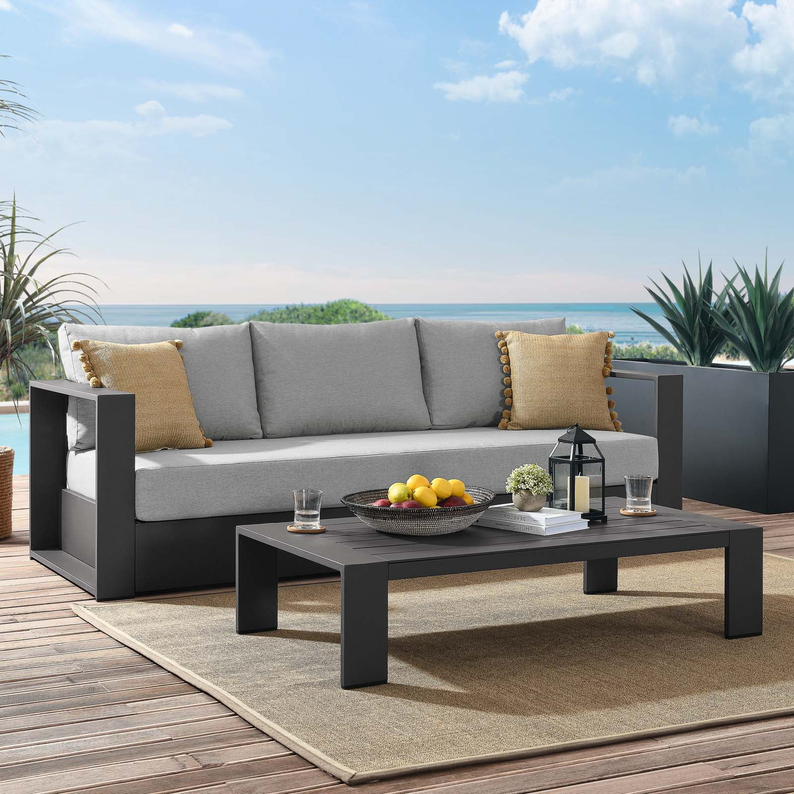Lounge Sofa Table Set, Grey Gray, Aluminum, Metal, Fabric, Modern Contemporary, Outdoor Patio Balcony Cafe Bistro Garden Furniture Hotel Hospitality - Image 16