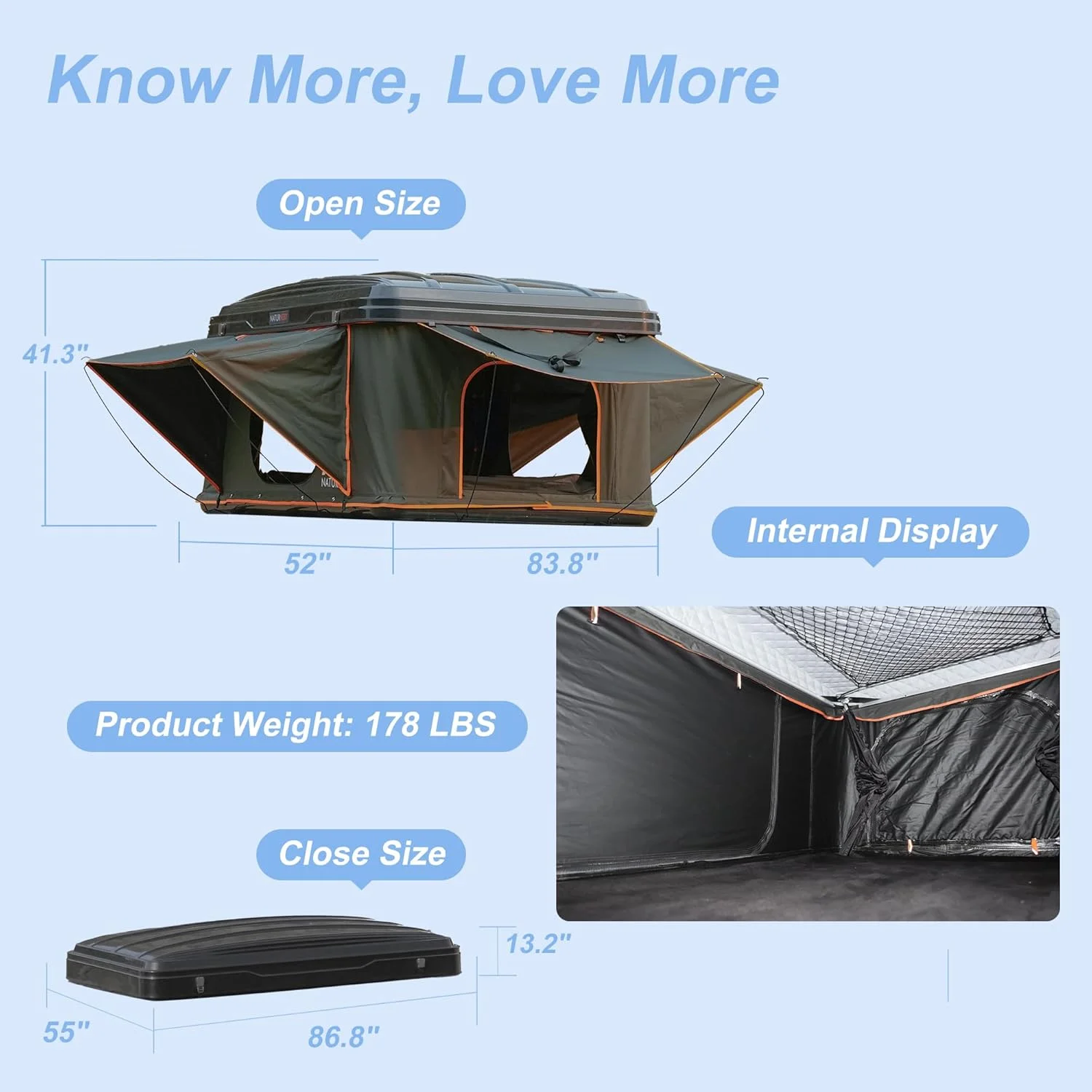 Naturnest Rooftop Tent Hard Shell,Roof Top Tent Hardshell Rooftop Tents for Van Jeep Suv Truck Car Tents for Camping Suv Tent for Car (Green) - Image 6