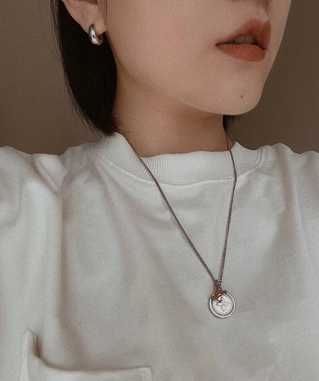 Louis Vuitton Two-Sided Silver Gold Round Rotating Pendant Necklace - Original Replica Club