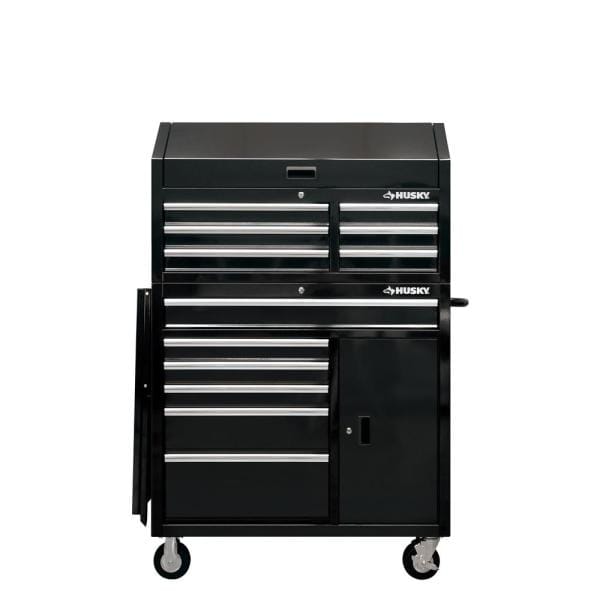 41 IN. W 12-DRAWER DEEP COMBINATION TOOL CHEST AND ROLLING CABINET SET IN GLOSS BLACK WITH SIDE TABLE