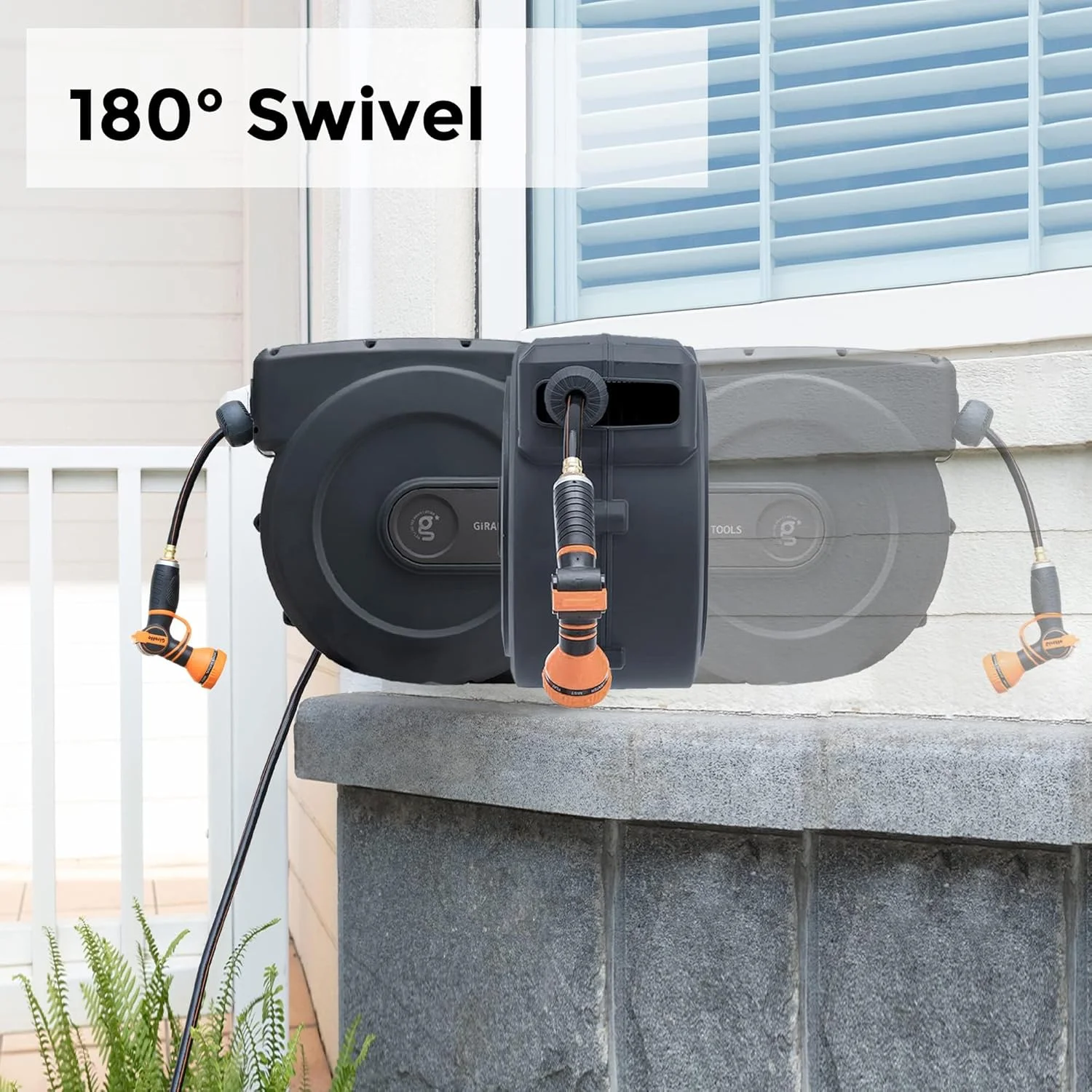 Giraffe Tools Retractable Garden Hose Reel with 1/2in-100ft Water Hose, Plastic Bracket, Wall Mounted, Dark Grey - Image 47