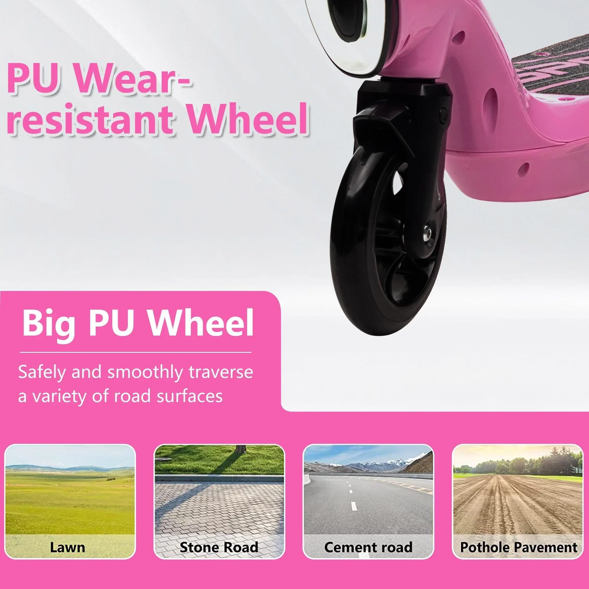 iRerts Kids Electric Scooter 12V 45W With Front Light, Rear Brake And Colorful Deck Light - Pink - Image 2 iRerts Kids Electric Scooter 12V 45W With Front Light, Rear Brake And Colorful Deck Light - Pink - Image 2