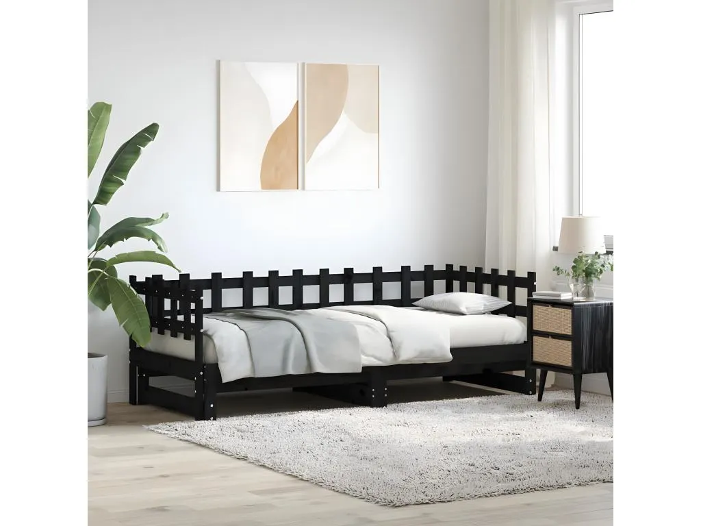 Sofá cama extraíble Patriciabaezcasa maciza de Patriciabaezcasa negro 2x(90x200) cm