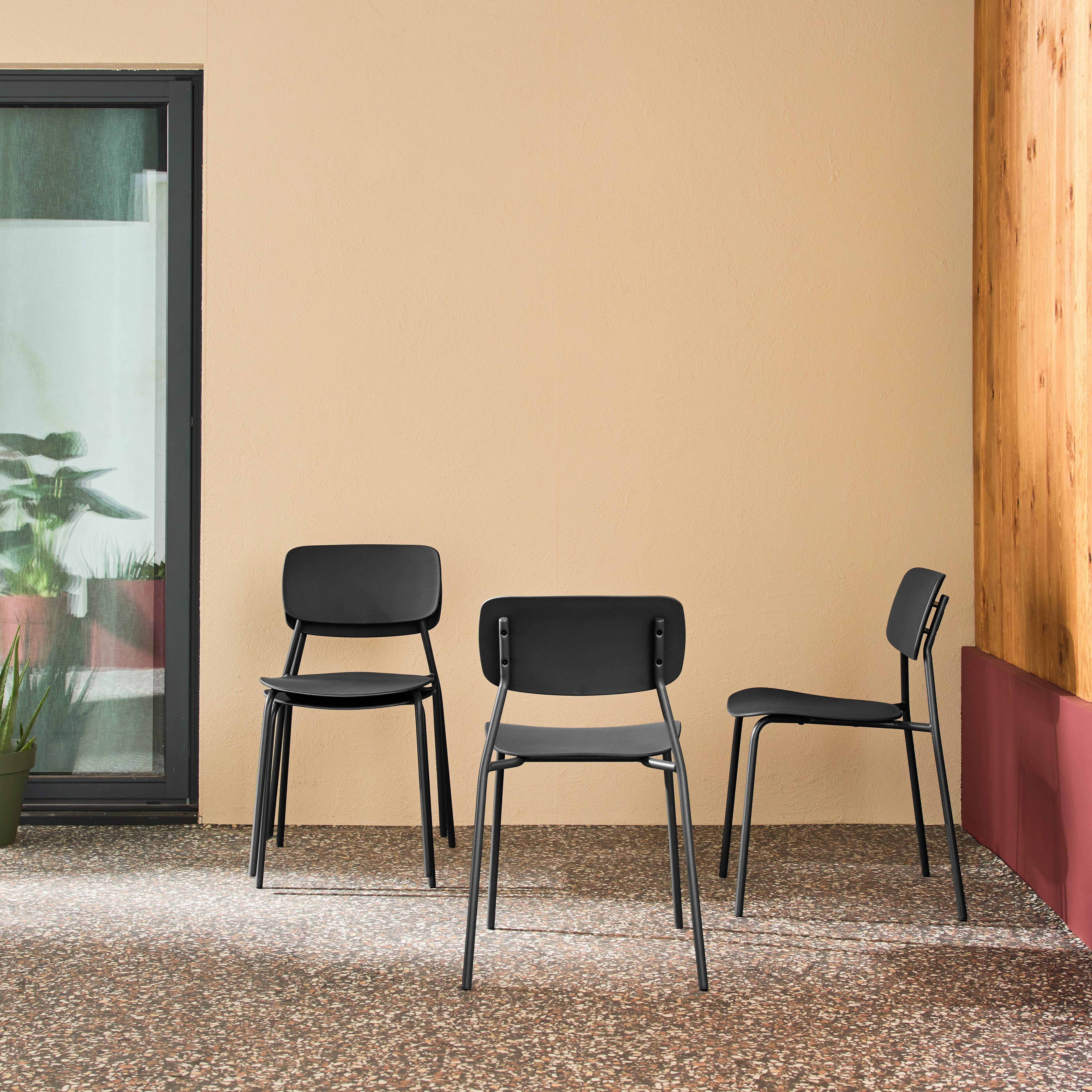 Liva - Silla de jardín apilable de acero, set de 4