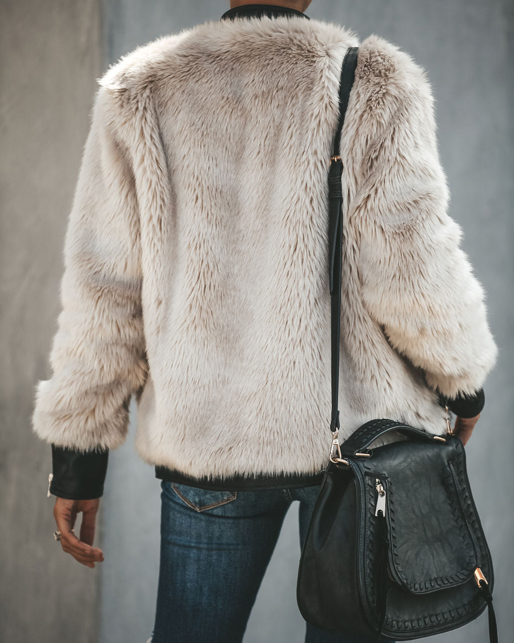 Vanity Faux Fur Leather Trim Pocketed Jacket - Se7enfashion