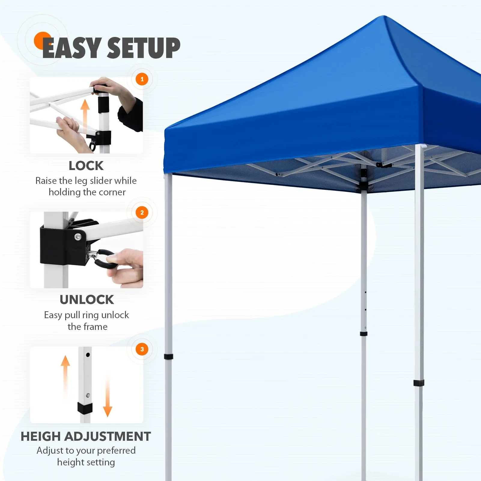 EAGLE PEAK 5x5 Pop up Canopy Tent Instant Outdoor Canopy Easy Set - up Straight Leg Folding Shelter（blue）