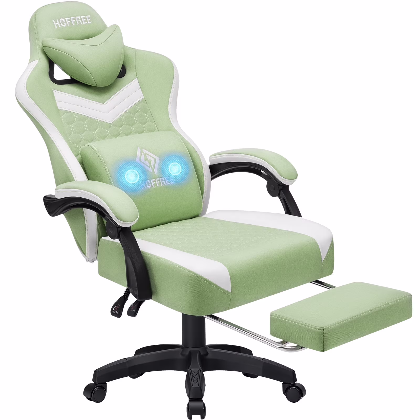 Hoffree Gaming Chair with Massage Fabric Office Chair with footrest for Adults, Ergonomic Gamer Chair with Headrest and Lumbar Support for Office Gaming, 440 LBS - Image 3