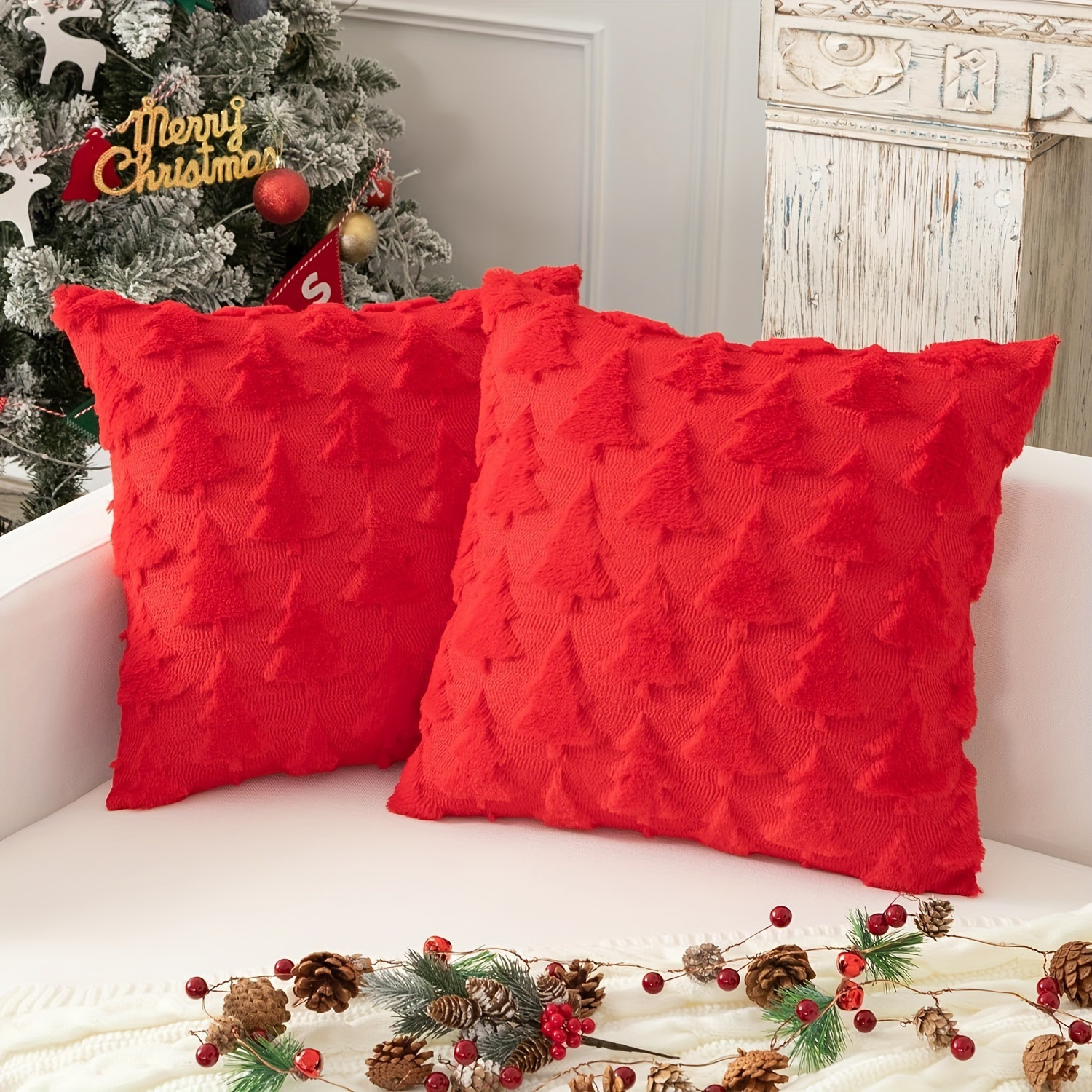 Christmas 4Pcs Throw Pillow Covers Polyester Linen Texture Snowman Buffalo Plaid Printed Square Decor Cushion Covers