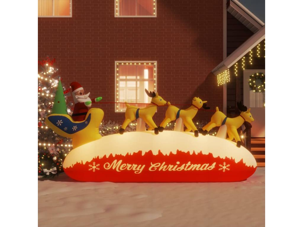 Papá Noel inflable y reno decoración LED 145 cm