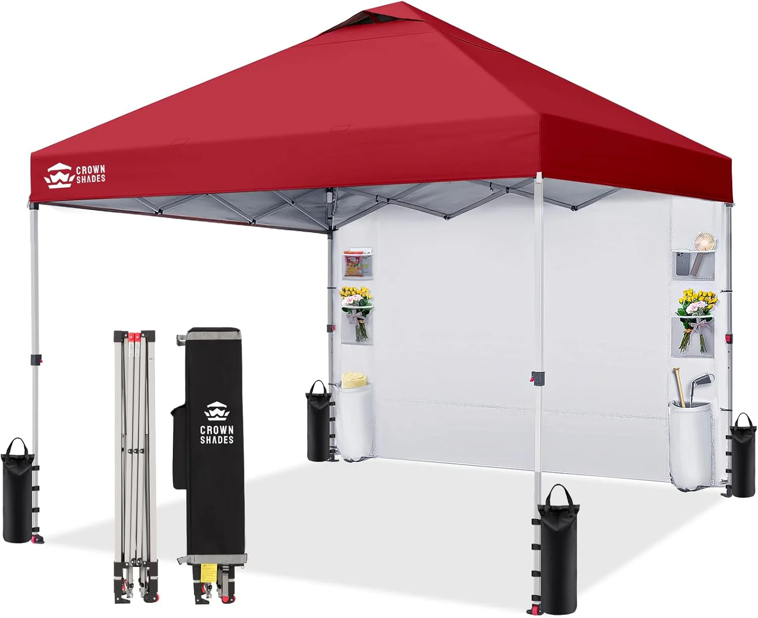 CROWN SHADES Canopy Tent 10x10 Pop Up Canopy Outdoor Shade with Pockets Sidewall, Easy Up Sun Shelter with One Person Set Up Center Lock, Portable Instant Camping Beach Canopy Tents, Purple