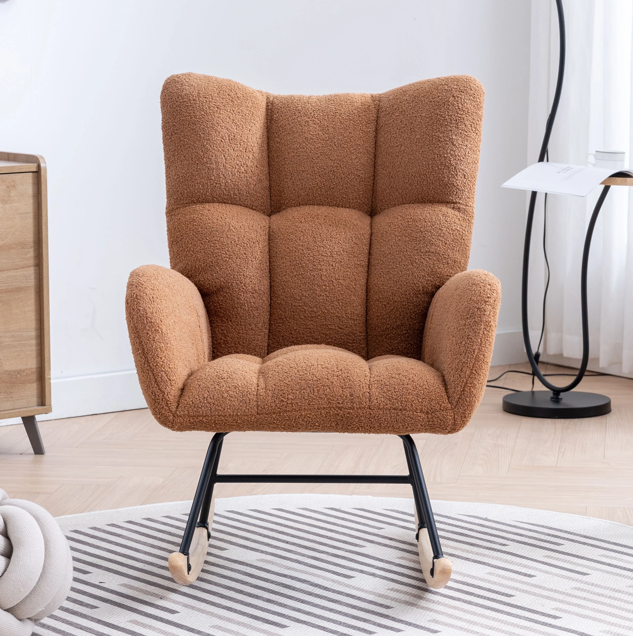 Rocking Chair Nursery,Teddy Upholstered Glider Rocker with High Backrest,Modern Rocking Accent Chairs Glider Recliner for Living Room, Nursery, Bedroom,White - Image 13