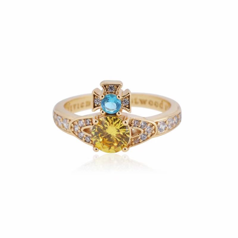 Vivienne Westwood Colorful Diamond Saturn Ring - Original Replica Club