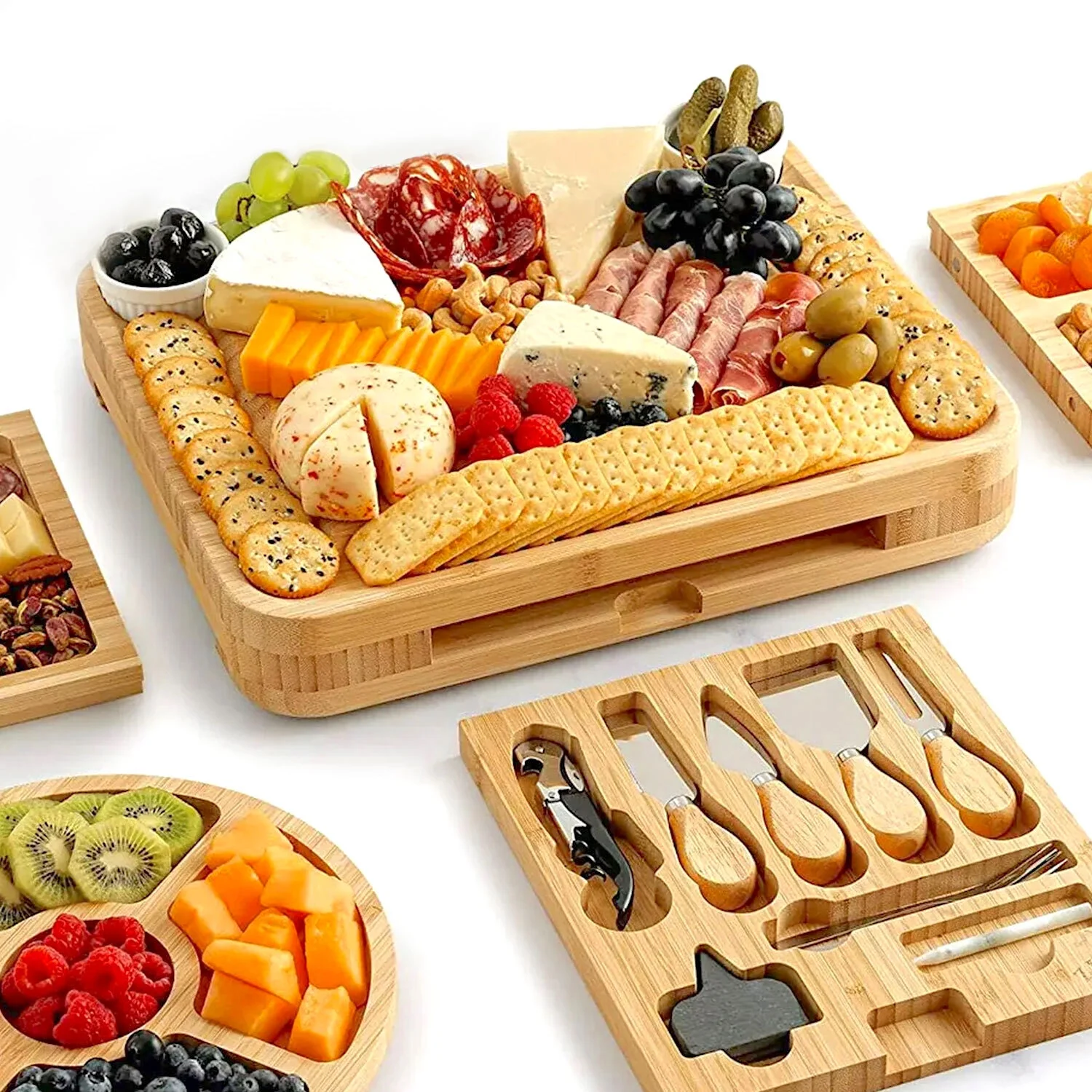 Zulay Kitchen Bamboo Cheese Board Set Extra Thick Charcuterie Board 15 Piece - Deluxe Set - Image 10