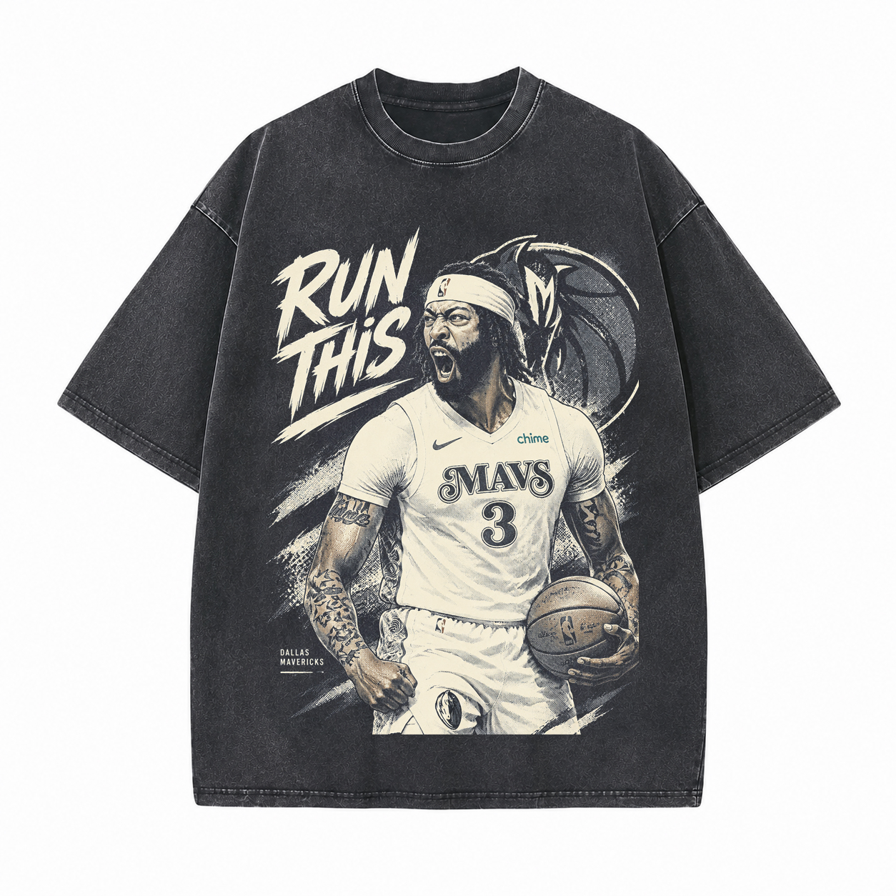 Run This No.3 Basketball Athlete Printed Unisex Washed T-Shirt