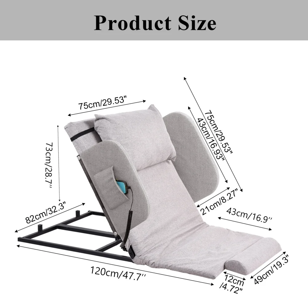 Electric Lifting Backrest for Bed, Folding Adjustable Multi-Function Neck Head and Lumbar Back Support for Elder, Electric Lifting Backrest Pillow with Electric Pump System (Gray with Armrest) - Image 2