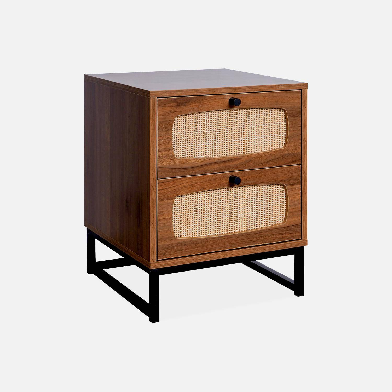 Retro - Mesita de noche de madera y caña