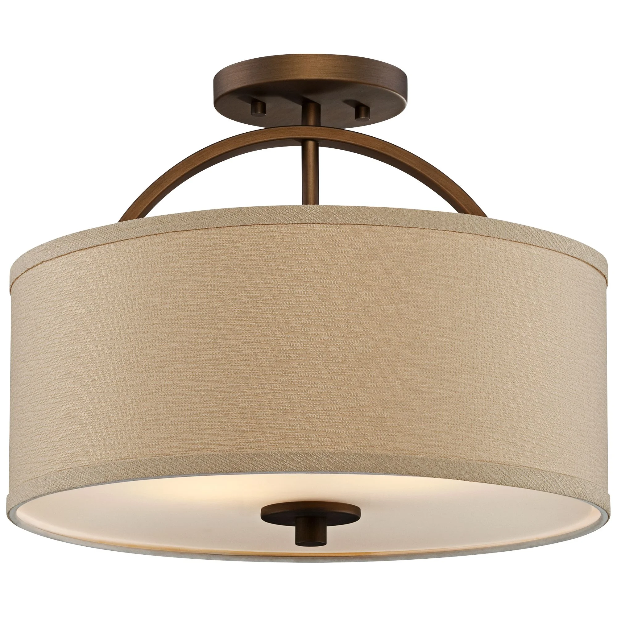Possini Euro Design Halsted Modern Ceiling Light Semi Flush Mount Fixture 15" Wide Brushed Bronze 2-Light Oatmeal Linen Drum for Bedroom Living Room - Image 2